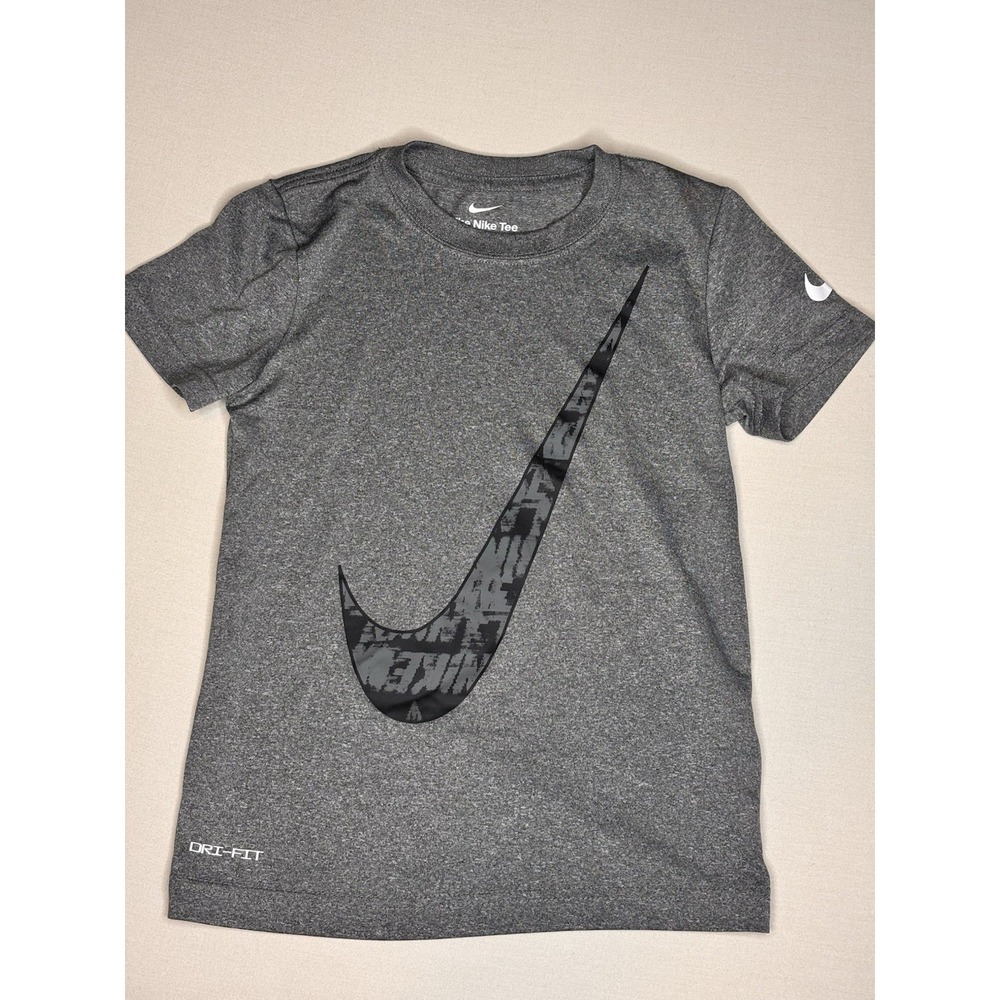Nike Youth Gray Short Sleeve Swoosh Logo Performance Shirt Size 6 Medium